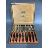 A Bahco cased set of eight wood working chisels of graduated size, unused