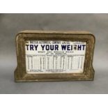 An early 19th century enamel sign for The British Automatic Company Ltd 'Try Your Weight' in cast