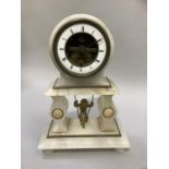 A 19th century French alabaster and gilt metal mantel clock, the drum movement stamped Chappement