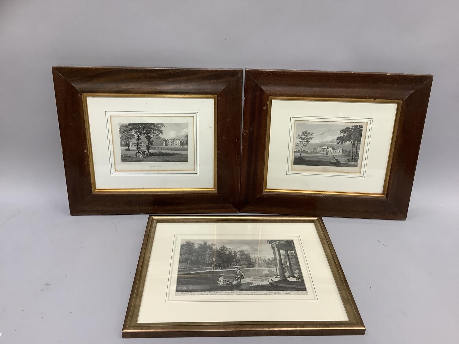 19th century engravings, Studley Royal (2) and Harewood, Yorkshire in mahogany frames Yorkshire (3)