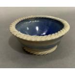 John Bradley and Andrea King studio pottery bowl in blue and green salt glaze, 16cm diameter x 6.5cm