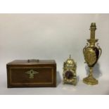 A 19th century mahogany and satinwood banded tea caddy without fittings, reproduction brass
