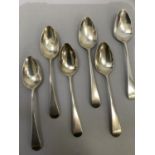 A set of six silver teaspoons, initialled H, London 1805, Peter, Anne and William Bateman