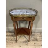 A French style kidney shaped occasional table with marble top and gilt metal gallery, drawer to
