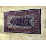 Modern Caucasian prayer rug having a blue prayer niche with hanging lantern and flowers on an