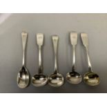 Five Victorian silver mustard spoons London 1842, 44, 44, 69 & 94, various makers