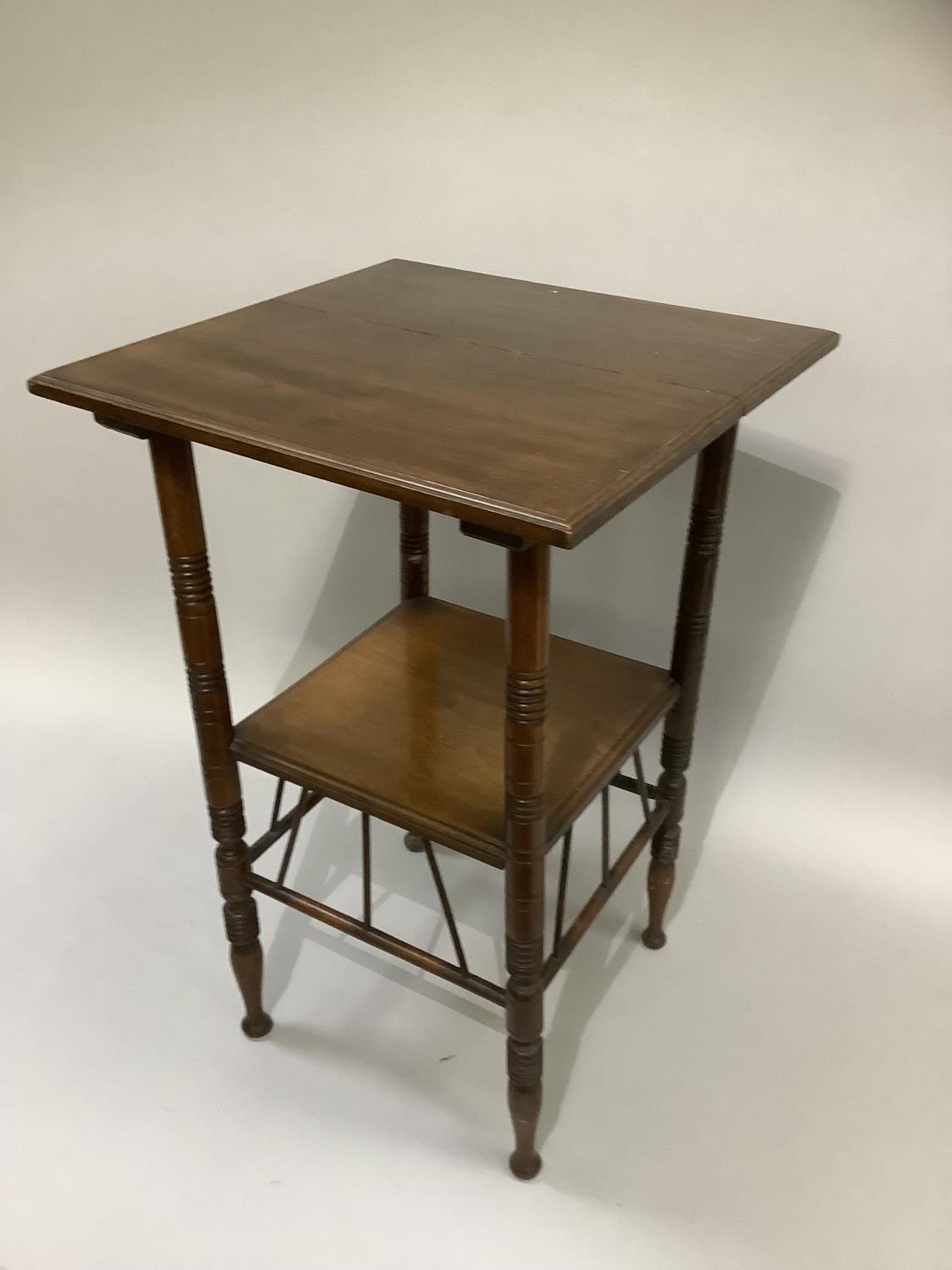 An aesthetic walnut occasional table of square outline on ring turned legs joined by an under tier - Image 5 of 11