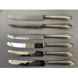 Six silver handled dinner knives, Sheffield 1957, Viners