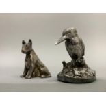 A silver kingfisher, .925 export mark and a silver Staffordshire dog