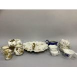 Hammersley china in white and gilt, triple hors d'oeuvres dish, rose decorated tea for two set etc