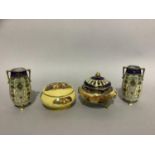 A pair of Noritake vases, a Noritake pot pourri dish and an Aynesley dish and cover
