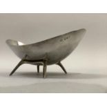 Silver planished bonbon dish, oval, on four plain legs, Chester 1958, approximate weight 4oz