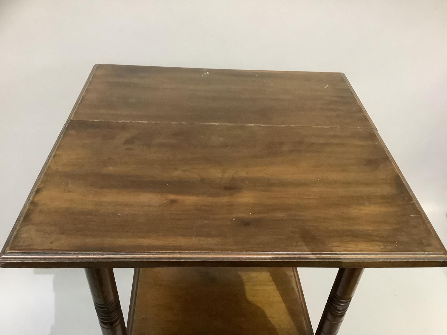 An aesthetic walnut occasional table of square outline on ring turned legs joined by an under tier - Image 8 of 11