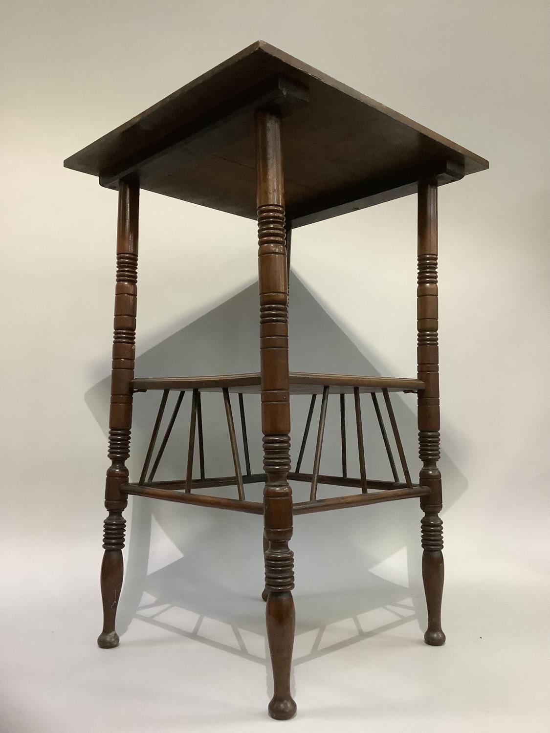 An aesthetic walnut occasional table of square outline on ring turned legs joined by an under tier - Image 6 of 11