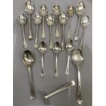 A quantity of 20th century silver teaspoons, spoon and pusher and a preserve spoon, total