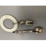 A silver soldier teething ring, Birmingham 1938 and Danish silver spoon