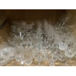 A quantity of mixed glass ware including moulded glass, boat shaped fruit bowl, comport etc