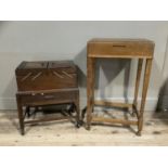 An oak cantilever sewing box and an oak table canteen (one of the lids is loose)