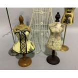 Five various necklace stands, four in the form of tailor's dummies and one of T-bar form