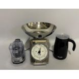 A set of Dualit weighing scales, a Dualit electric cafetiere and a chopper