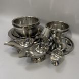 A quantity of stainless steel ware including various bowls, serving bowls, sauce boats, lazy