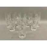 A set of eight cut and etched high ball glasses, square and circle design, 15cm high