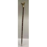 A silver mounted hazel and antler thumb stick, approximate length 117cm