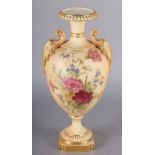 A ROYAL WORCESTER VASE, ovoid with everted rim and foliate scrolls to the shoulder, blush ivory
