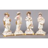 A SET OF FOUR 19TH CENTURY STAFFORDSHIRE PORCELAIN FIGURES EMBLEMATIC OF THE FOUR SEASONS: a girl