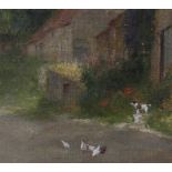 GEORGE MORTON (1859-1950), 'Waiting' Terrier waiting on the steps of a house as a girl and puppy