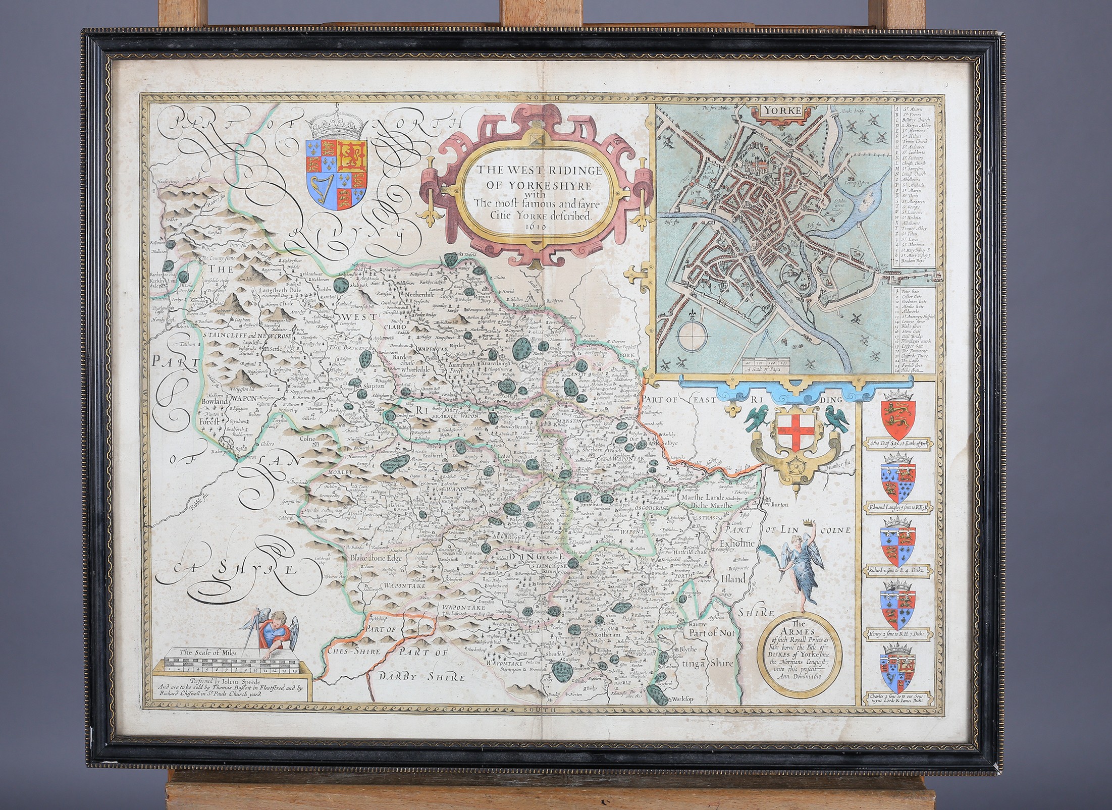 AFTER JOHN SPEED (1552-1629), The West Ridinge of Yorkshire, 1610; double page hand coloured