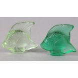 TWO LALIQUE ANGEL FISH IN PALE GREEN, emerald and frosted glass, signed 'Lalique France' in script