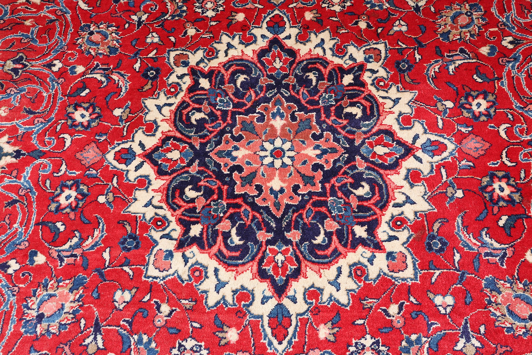 A MAHAL CARPET, the red field with central medallion within a surround of flowering leaf scrolls, - Image 2 of 4