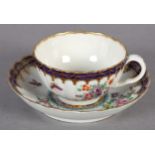 A WORCESTER BLUE CRESCENT MARK CABINET CUP AND SAUCER, of fluted form painted with sprays of