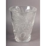 A LALIQUE ISPHAHAN ROSE CLEAR AND FROSTED GLASS VASE, the flared body moulded with roses, signed '