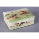 A ROYAL DOULTON POTTERY CIGARETTE BOX AND FOUR MATCHING ASHTRAYS, all printed and enamelled with