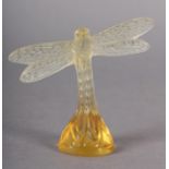 A LALIQUE ROSE GOLD AND FROSTED GLASS LIBELLULE DRAGONFLY SCULPTURE, signed 'Lalique France' in