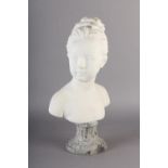 AFTER JEAN-ANTOINE HOUDON (1786-1846), a 19th century French alabaster bust of Louise Brongniart (