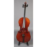 A LATE 19TH/EARLY 20TH CENTURY CELLO, unlabelled, two piece back, 29.5 inches, 75cm, with soft case,