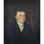 19TH CENTURY BRITISH SCHOOL, half portrait of young man, wearing a white cravat and black jacket,