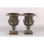 AFTER THE ANTIQUE, A PAIR OF 19TH CENTURY PATINATED BRONZE 'MEDICI' VASES of campagna form, having