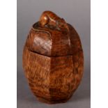 THOMPSON OF KILBURN 'MOUSEMAN', an early oak box and cover, c.1940s, of octagonal ovoid form, the