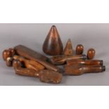 A COLLECTION OF LATE 19TH/EARLY 20TH CENTURY PLUMBING BOBBINS, turpins and other treen lead