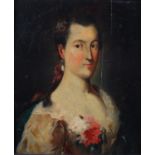 19TH CENTURY EUROPEAN SCHOOL, head and shoulder portrait of lady her dark hair tied with a ribbon at