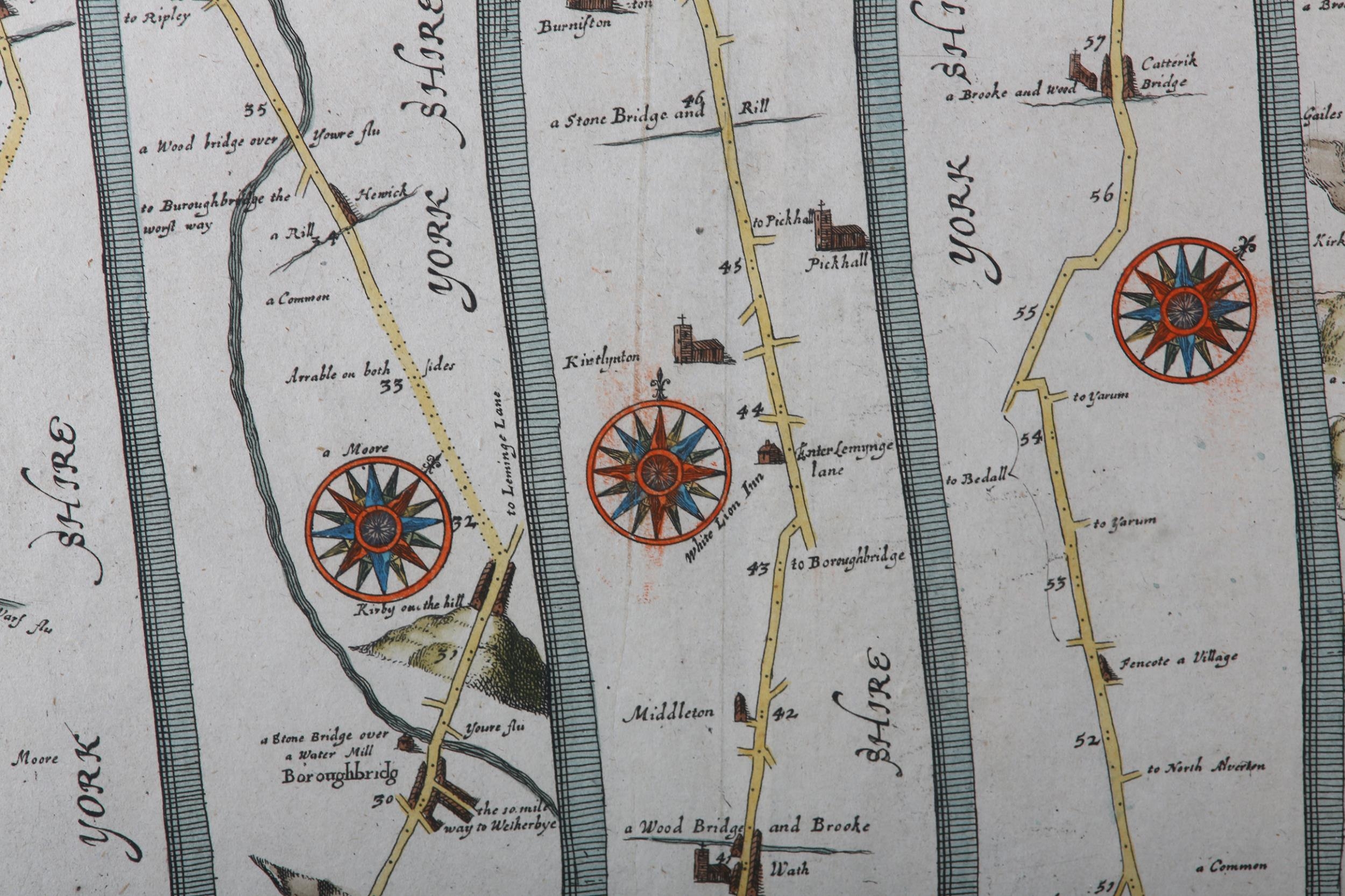 JOHN OGILBY (1600-1676), The Road from Ferrybridge to Boroughbridge, strip map, hand coloured, - Image 3 of 4