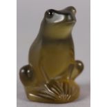 A LALIQUE OLIVE FROSTED GLASS FROG SCULPTURE, signed 'Lalique France' in script to underside, late