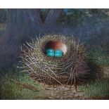 BENJAMIN HOLD (1839-1917), Birds nest with eggs, oil on canvas, signed to lower right, 36cm x 31cm