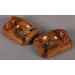 THOMPSON OF KILBURN 'MOUSEMAN', a pair of early oak ashtrays, c.1940s, carved in relief with a