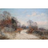 CHARLES FRANCE (fl. 1881-1889), Country lane on a winter's day, with pedler and traveller on