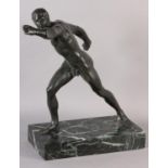 AFTER THE ANTIQUE, BORGHESE GLADIATOR, bronze figure of swordsman on marble base, 19th century, 52cm